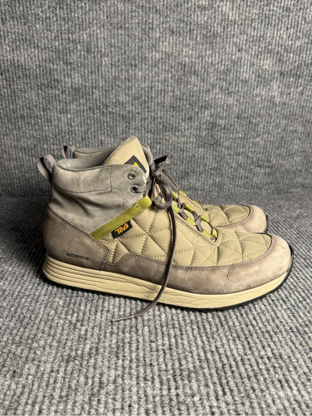 Teva Men's Quilted Waterproof Ankle Boots in Olive Green and Grey Size 13